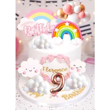 LaVenty Pink On Cloud 9 Cake Decoration On Cloud 9 Birthday Cake Topper 9 Birthday Cake Decoration On Cloud 9 Party Supplies Cloud Cake Toppers