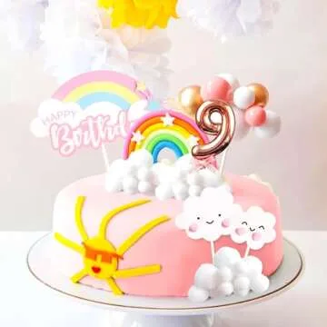 LaVenty Pink On Cloud 9 Cake Decoration On Cloud 9 Birthday Cake Topper 9 Birthday Cake Decoration On Cloud 9 Party Supplies Cloud Cake Toppers