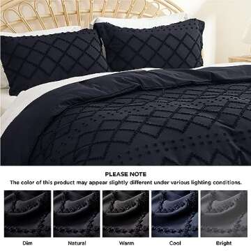 Bedsure Boho Duvet Cover King Size - Boho Bedding, Tufted King Duvet Cover for All Seasons, 3 Pieces Embroidery Shabby Chic Home Bedding,Comforter Not Included (Black, 104" x 90")