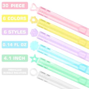30 Pack Mini Bubble Wands(6 Style, 6 Colors), Bulk Bubble Party Favors, Goody Bags for Kid, Great Su...