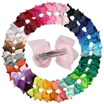 XIMA 3inch Hair Bows with Clip Grosgrain Ribbon Knot Hairbow for Girls And Woman Pack of 32 (with alligator clip)