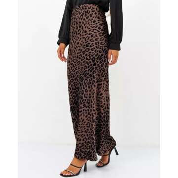 Women's Leopard Print Satin Maxi Skirt High Waisted Elastic Waistband Silk A-Line Casual Party 2025 ...
