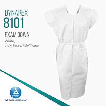 Dynarex Exam Gowns - Disposable Protective Clothing for Exams or Procedures - 3-Ply Poly Tissue, Uni...