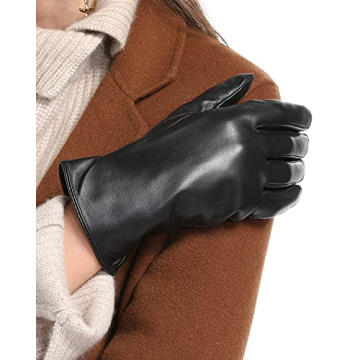 FEIQIAOSH Winter Leather Gloves with Touchscreen Capability