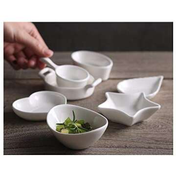 XIGUI Heart-shaped Multipurpose Ceramic Sauce Dish Seasoning Dishes Sushi Dipping Bowl Appetizer Plates Serving Dish Saucers Bowl (Set of 10)