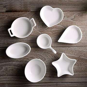 XIGUI Heart-shaped Multipurpose Ceramic Sauce Dish Seasoning Dishes Sushi Dipping Bowl Appetizer Plates Serving Dish Saucers Bowl (Set of 10)
