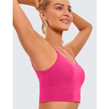 CRZ YOGA Adjustable Longline Sports Bra for Women - V Back Wireless Workout Padded Yoga Camisole Cropped Tank Tops Granita Pink Large