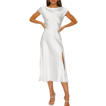 Women's Summer Satin Elegance Backless Twist Cap Sleeves Midi Dress 2023 Sexy Cowl Neck Slit Cocktai...
