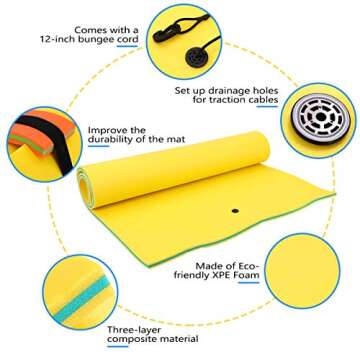MarKnig 9 Ft Floating Mat, Lily Pad Floating Mat, Water Mat with 440Lbs Support Weight, Floating Pad for Lake, 3-Layer Tear-Resistant XPE Foam for Boat, Beach, Ocean, Pool, Lake (Yellow).