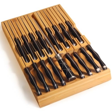 In-Drawer Bamboo Knife Block for 16 Knives with Sharpener