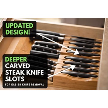 In-Drawer Bamboo Knife Block for 16 Knives with Sharpener