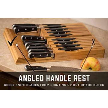 In-Drawer Bamboo Knife Block for 16 Knives with Sharpener