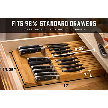 In-Drawer Bamboo Knife Block for 16 Knives with Sharpener