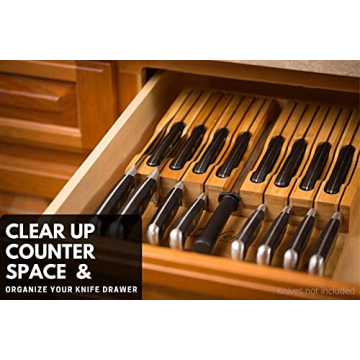 In-Drawer Bamboo Knife Block for 16 Knives with Sharpener