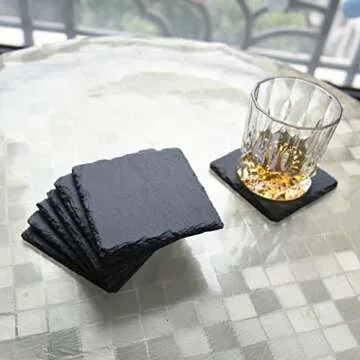 Luxury Slate Stone Coasters - Set of 6 Durable Drink Protectors