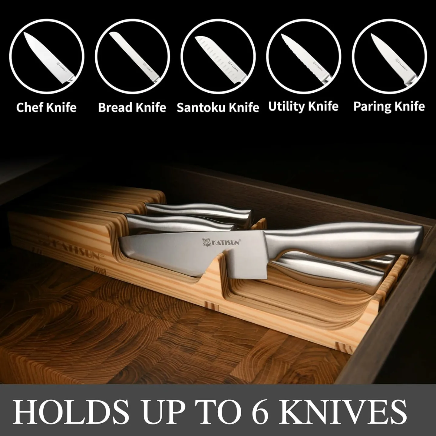 6-Piece Kitchen Knife Set with Premium Organizer