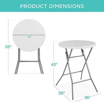 Best Choice Products 32in Bar Height Folding Table, Round Indoor Outdoor Accessory for Patio, Backyard, Dining Room, Events w/Thick Table Top, Metal Frame, Locking Legs, 330lb Weight Capacity - White