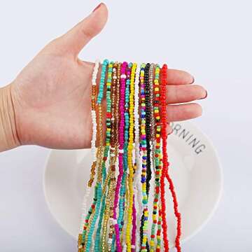 yansport Elastic Waist Bead Body Chain, 14PC Colorful African Belly Beads, Bikini Waist Beads Chains...