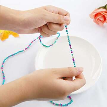 yansport Elastic Waist Bead Body Chain, 14PC Colorful African Belly Beads, Bikini Waist Beads Chains Set, Summer Fashion Jewelry for Women and Girls (Waist Bead Set A)