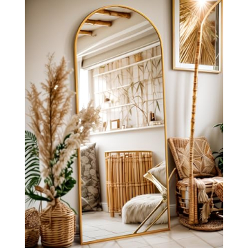 Antok Arched Full Length Mirror, 64"x21" Arched Floor Mirror, Glassless Mirror Full Length with Stan...