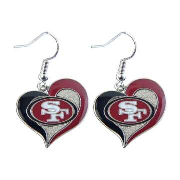 Aminco NFL San Francisco 49ers Swirl Heart Earrings,Team Color,One Size