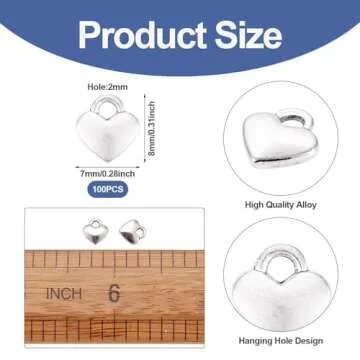 Beadthoven 100pcs Antique Silver Heart Charm Pendants Tibetan Style Extender Chain Drops Charms for Making Choker Necklace Bracelet Earrings Jewelry DIY Accessories