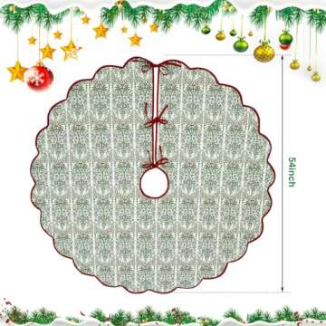 MiniInflat Christmas Tree Skirt Cotton Floral Block Nature Color Green Tree Skirt for Xmas Tree Seas...