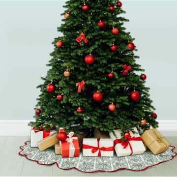 MiniInflat Christmas Tree Skirt Cotton Floral Block Nature Color Green Tree Skirt for Xmas Tree Seasonal Holiday Party Home Xmas Tree Decoration Indoor Outdoor (Green,54 Inch)