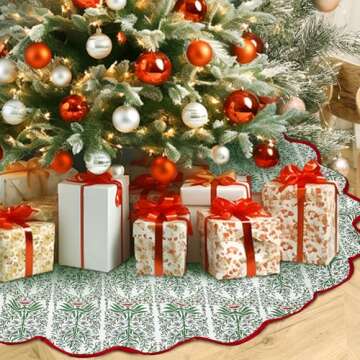 MiniInflat Christmas Tree Skirt Cotton Floral Block Nature Color Green Tree Skirt for Xmas Tree Seasonal Holiday Party Home Xmas Tree Decoration Indoor Outdoor (Green,54 Inch)