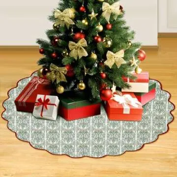 MiniInflat Christmas Tree Skirt Cotton Floral Block Nature Color Green Tree Skirt for Xmas Tree Seasonal Holiday Party Home Xmas Tree Decoration Indoor Outdoor (Green,54 Inch)