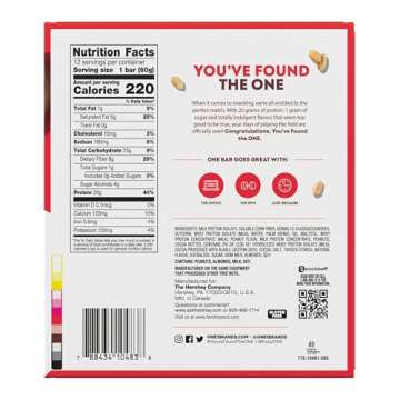 ONE Protein Bars, Peanut Butter Cup, Gluten Free with 20g Protein and 1g Sugar, 12 Count