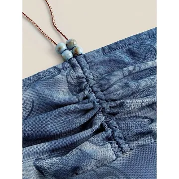 Floerns Beaded Halter Ruched Lettuce Trim Cami Crop Top