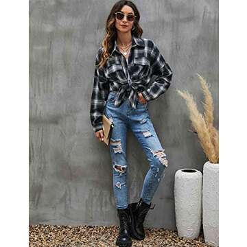 Blooming Jelly Women's Stylish Plaid Shirt for All Seasons