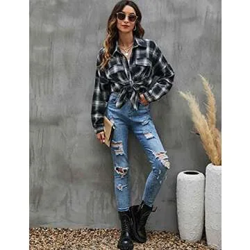 Blooming Jelly Women's Stylish Plaid Shirt for All Seasons