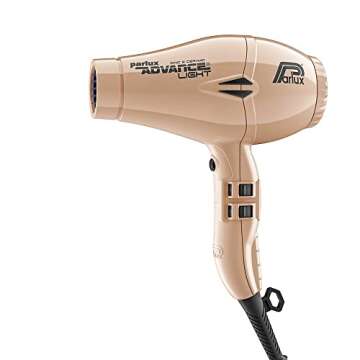 Parlux Advance Light Gold Ionic and Ceramic Hair Dryer and M Hair Designs Hot Blow Attachment Black ...