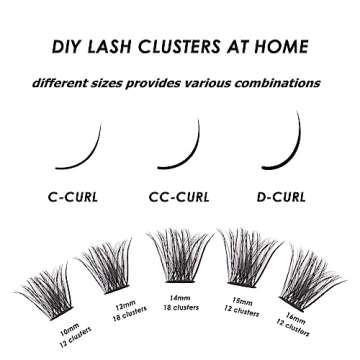 Lanciley Lash Extension Kit 120 Lash Clusters with Lash Bond and Seal and Tweezers C D Curl Individual Lashes Thin Band Soft Fluffy Reusable False Eyelashes 10/12/14/15/16mm - L17