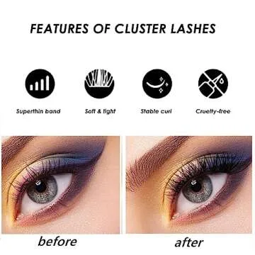 Lanciley Lash Extension Kit 120 Lash Clusters with Lash Bond and Seal and Tweezers C D Curl Individual Lashes Thin Band Soft Fluffy Reusable False Eyelashes 10/12/14/15/16mm - L17