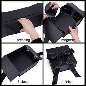 JOHOUSE Black Gift Box with Luxurious Ribbon and Closure