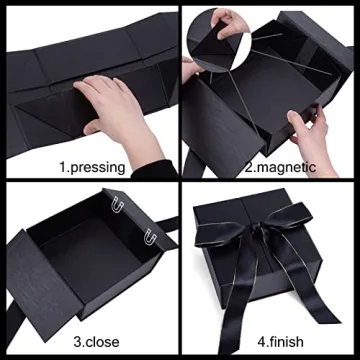 JOHOUSE Black Gift Box with Luxurious Ribbon and Closure
