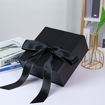 JOHOUSE Black Gift Box with Luxurious Ribbon and Closure