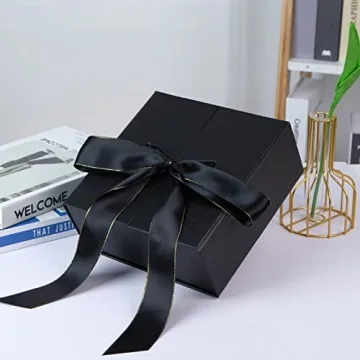 JOHOUSE Black Gift Box with Luxurious Ribbon and Closure