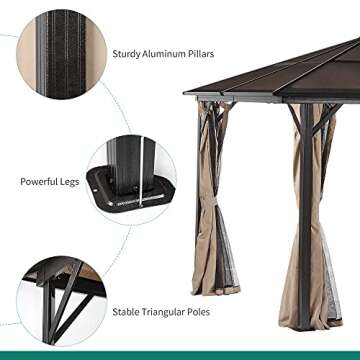 YITAHOME 10x12 ft Hardtop Gazebo Aluminum Polycarbonate Canopy Outdoor Gazebos for Patio, with Mosqu...