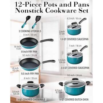 Cook N Home Pots and Pans Nonstick Cookware Set 12-Piece, Kitchen Cooking Set with Frying Pans and S...
