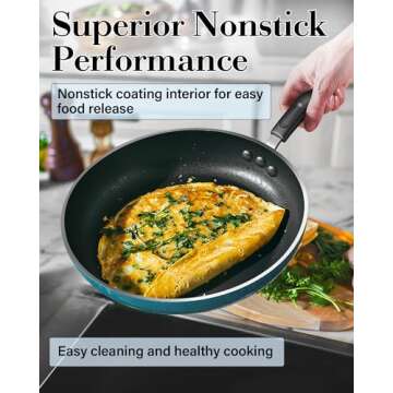 Cook N Home Pots and Pans Nonstick Cookware Set 12-Piece, Kitchen Cooking Set with Frying Pans and Saucepans, Induction Compatible, Turquoise