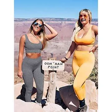 HYZ Women's Workout 2 Piece Outfit High Waist Sports Legging Stretch Yoga Crop Top Bra Sets Grey