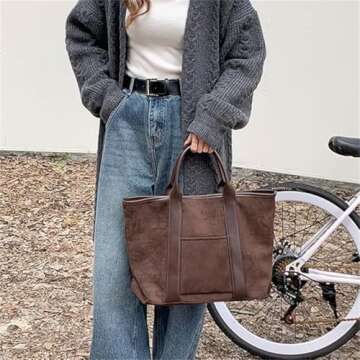 Large Capacity Suede Tote Bag,Vintage Top Handle Fashion Shoulder Satchel Bag,Women Soft Faux Work Bag (20.08x12.6x6.69 in,Coffe)