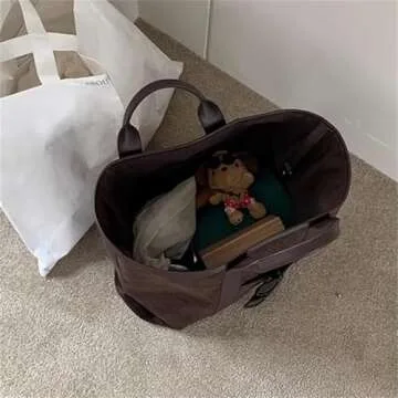 Large Capacity Suede Tote Bag,Vintage Top Handle Fashion Shoulder Satchel Bag,Women Soft Faux Work Bag (20.08x12.6x6.69 in,Coffe)