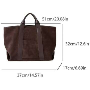 Large Capacity Suede Tote Bag,Vintage Top Handle Fashion Shoulder Satchel Bag,Women Soft Faux Work Bag (20.08x12.6x6.69 in,Coffe)