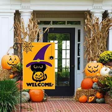 Halloween Garden Flag Welcome Garden Flag Halloween Garden Flags 12x18 Double Sided Vertical Yard Burlap Patio Outdoor Decorations (halloween black cat)