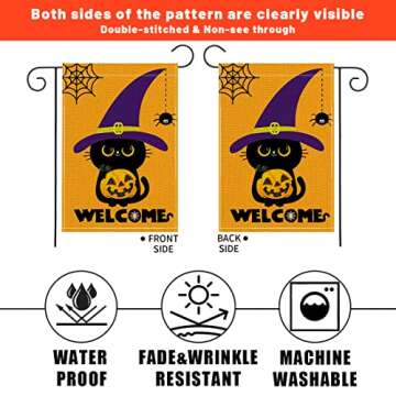 Halloween Garden Flag Welcome Garden Flag Halloween Garden Flags 12x18 Double Sided Vertical Yard Burlap Patio Outdoor Decorations (halloween black cat)